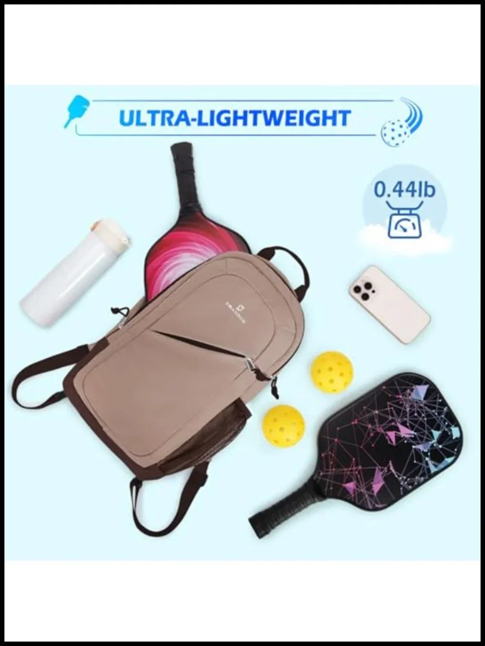 Pickleball Sling Bag Convertible Crossbody Backpack Fits 4 Paddles Ultra-Light